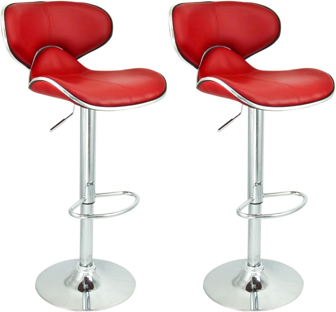 2 Swivel Red Elegant PU Leather Modern Adjustable Hydraulic Bar Stool