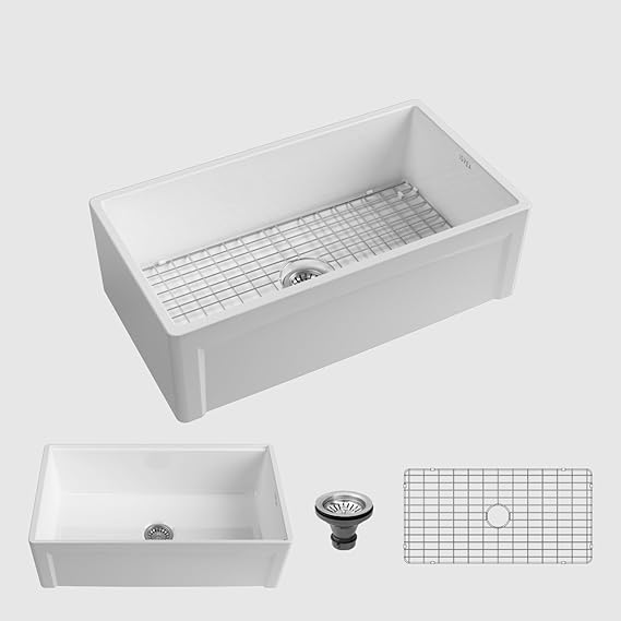 32 Inch White Fireclay Undermount or Drop-In Kitchen Sink, Single Bowl, Large Capacity