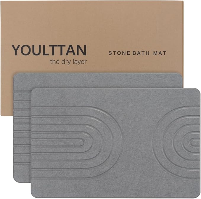 Home Bath Stone Mat 24"x16" (2-Pack) – Quick-Dry, Non-Slip Diatomaceous Earth Mat
