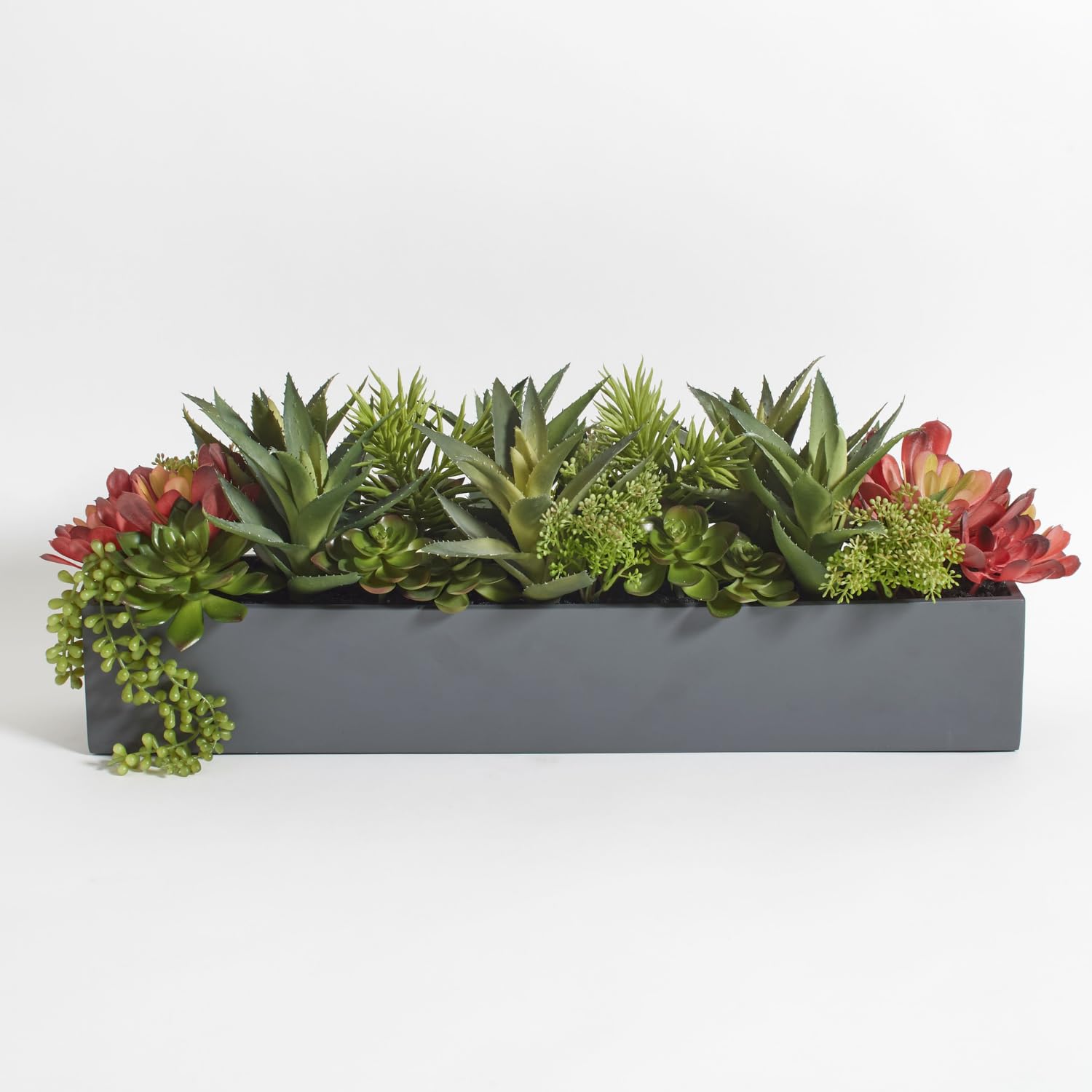 Oblong Faux Succulent Arrangement, Premium Artificial Indoor Plant Enhances Interior