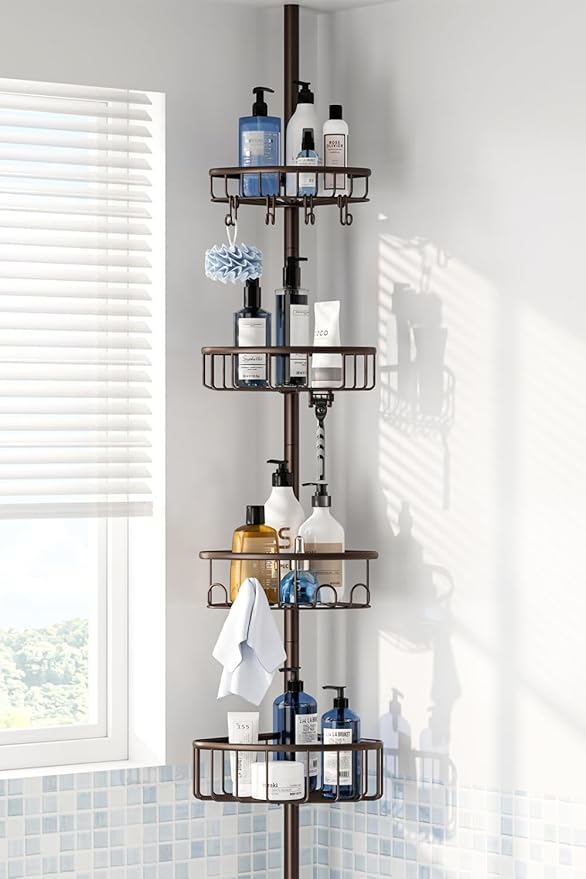 Corner Shower Caddy Tension Pole: Stainless Steel Rustproof 4-Tier Shower Organizer