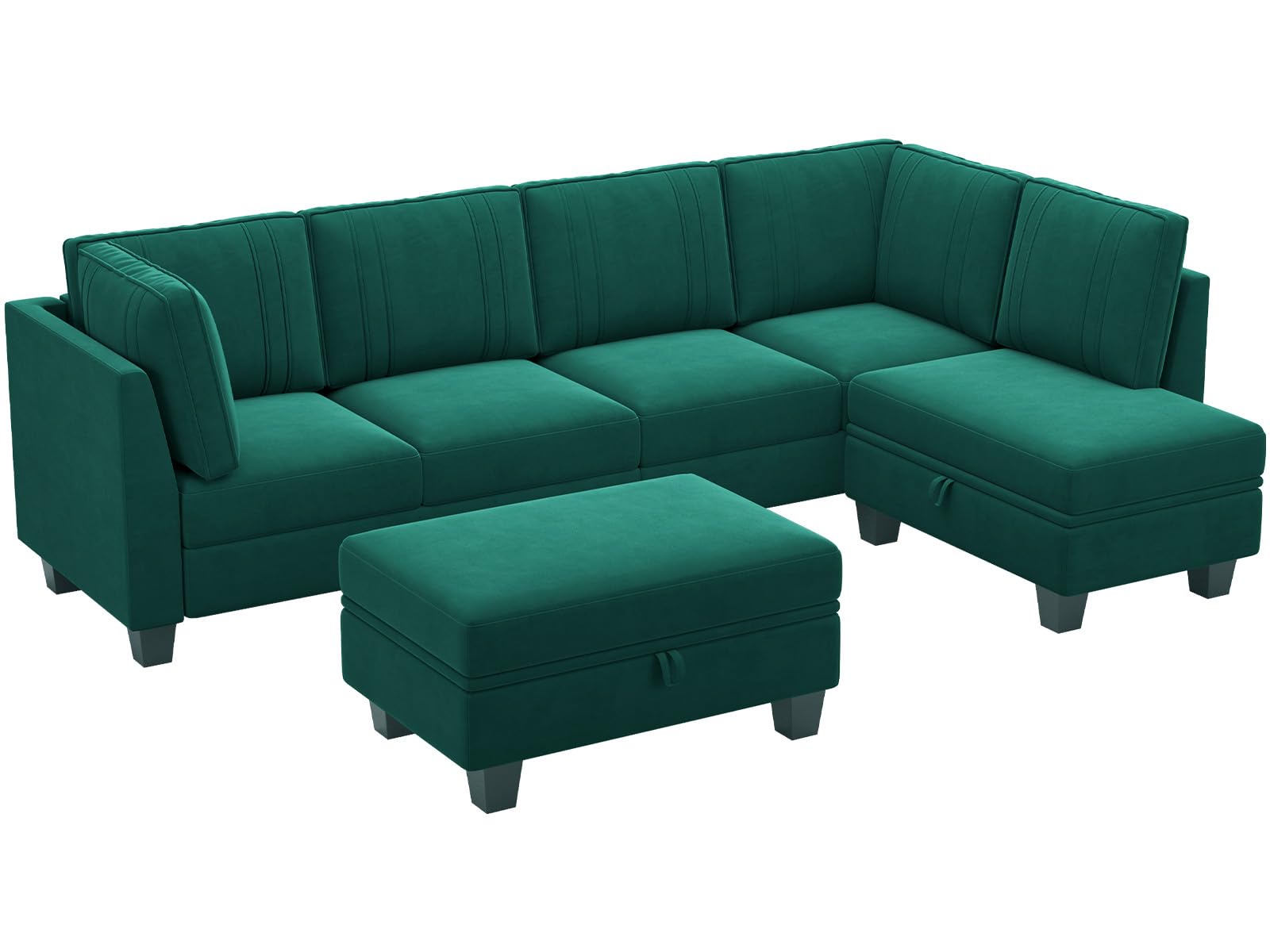 Velvet Sectional Sofa with Storage Ottoman L Shaped Couch Sofa Convertible