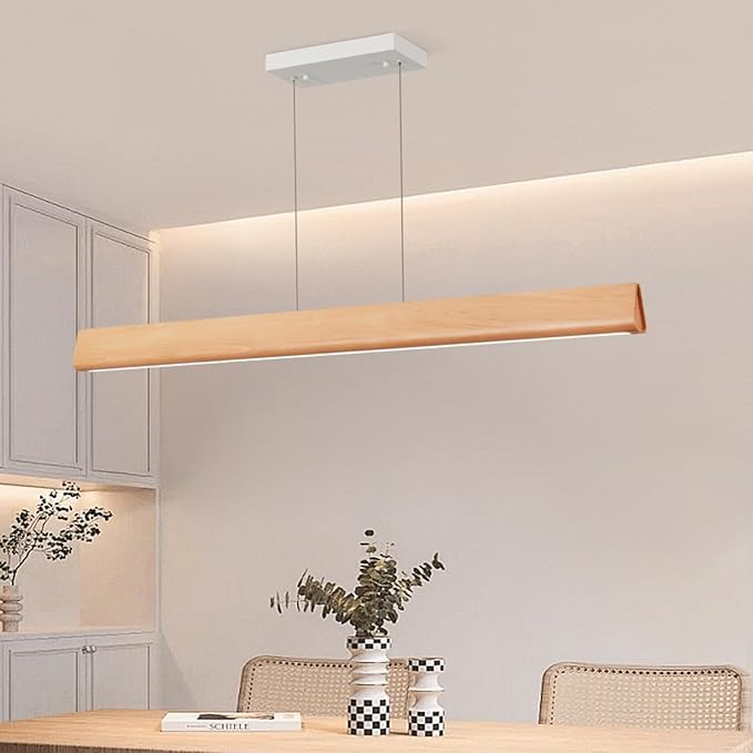 43.3in Wood Kitchen Island Light, Rustic Linear Chandelier, Farmhouse Pendant Lights