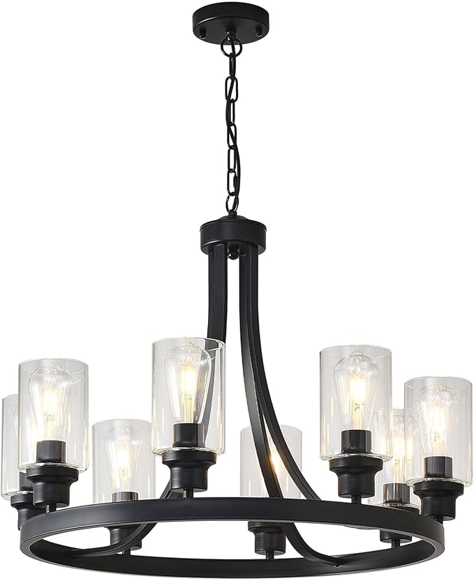 Black Modern Farmhouse Wagon Wheel Chandelier for Dining Room Light