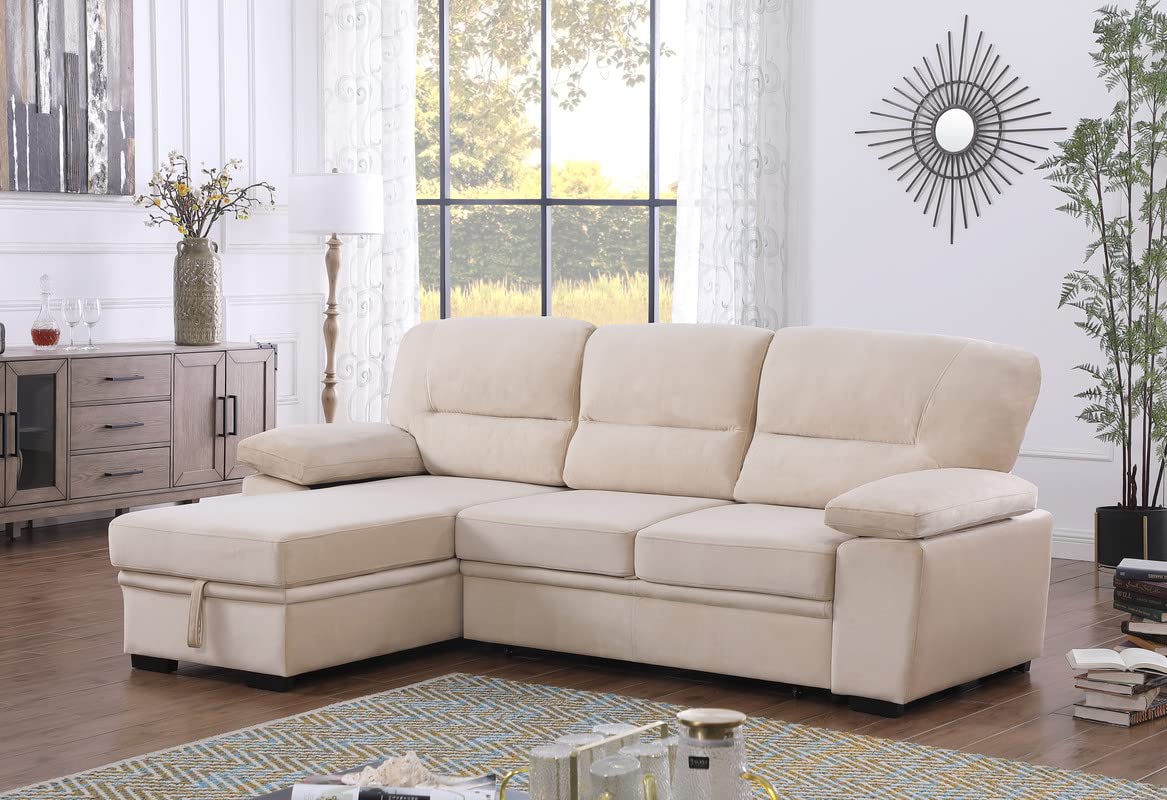 Sectional Pull Out Bed, Velvet Upholstered 3 Seats Sofa,Sofas and Couches