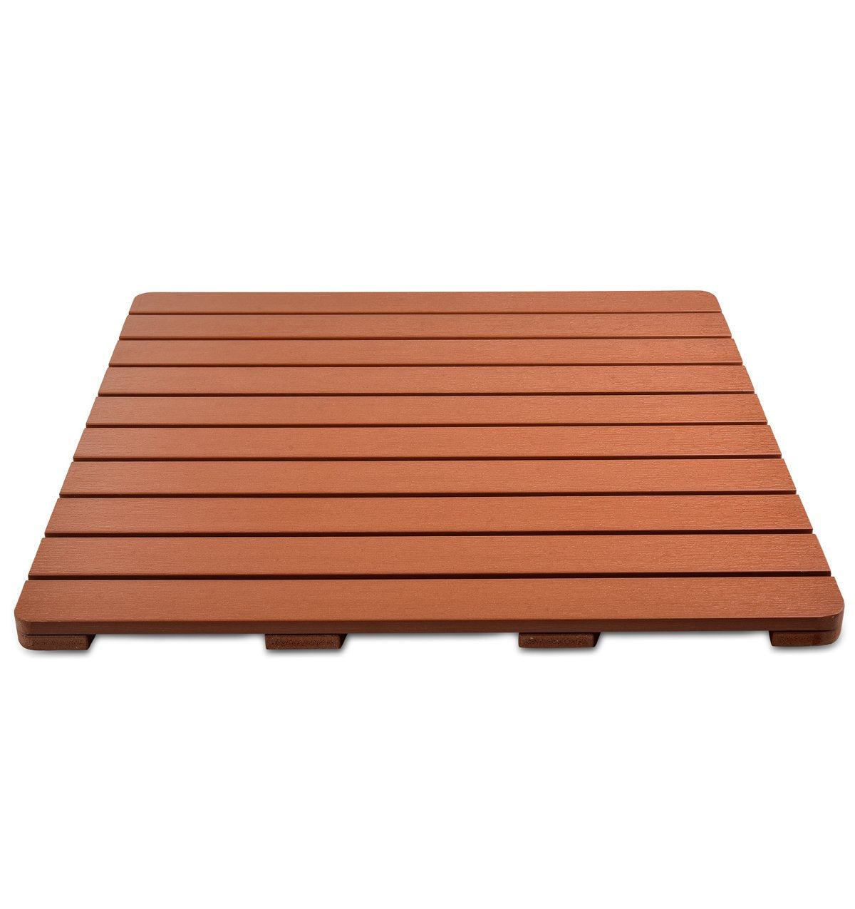 Heavy Duty Large PS Wood Shower Mat - Non-Slip Bath Floor Mat with Drain Hole