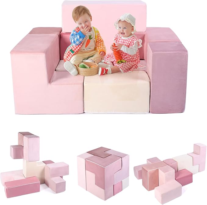 Modular Kids Play Sofa, 7 PCS Soft Kids Nugget Play Couch for Soma Cube Blocks