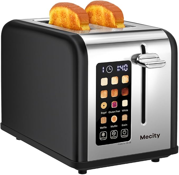 2 Slice Touch Screen Toaster, 1.5" Wide Slot, Stainless Steel Smart Toaster for Bagels
