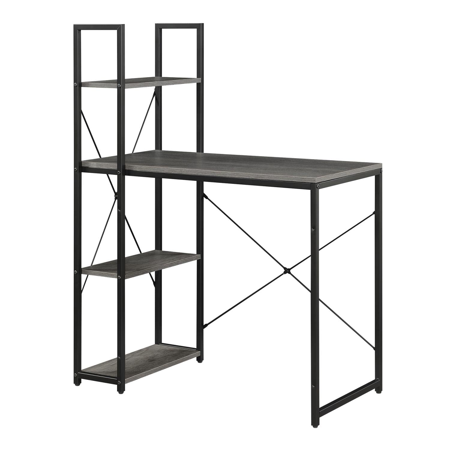 Designs2Go Office Workstation with Shelves, Charcoal Gray/Black