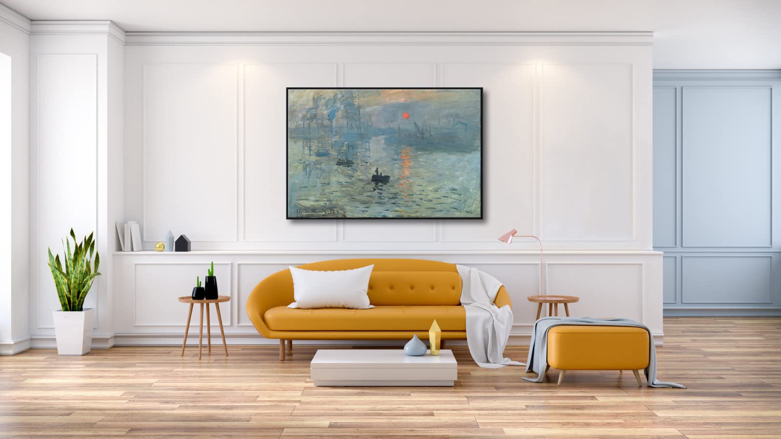 Extra Large Black Framed Art Impression Sunrise of Claude Monet Famous Paintings Reproduction Seascape Artwork Pictures on Canvas Wall Art for Home Decorations Black