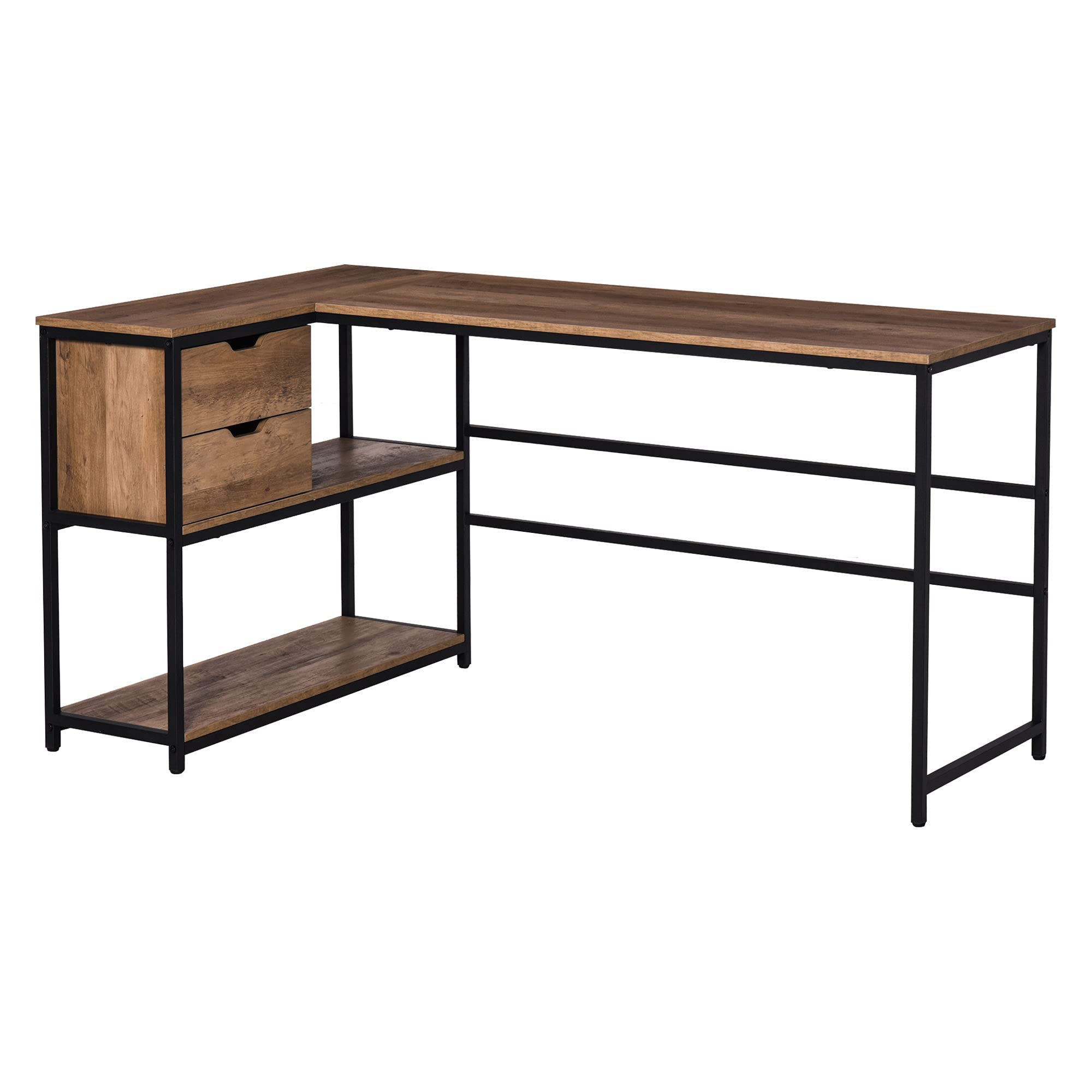 L-Shaped Home Offie Computer Desk with Storage Shelves