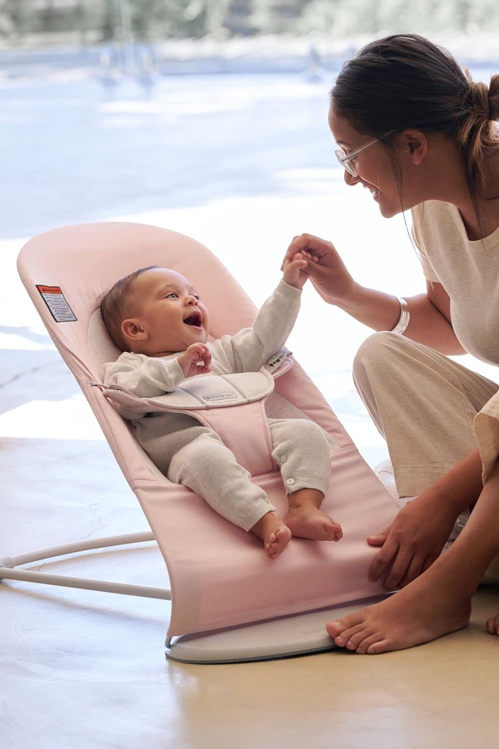 Bouncer Balance Soft, Woven/Jersey, Light Pink/Grey | 2-in-1 Adjustable Baby Bouncer Seat
