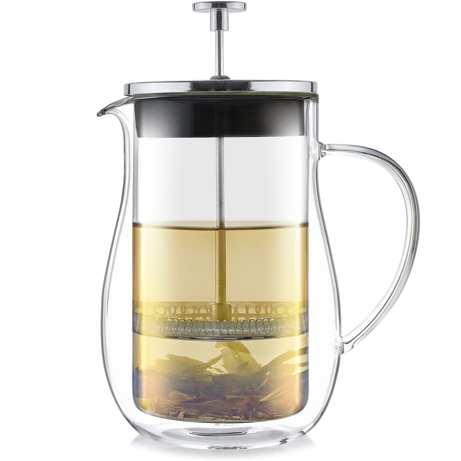 Stay-Hot Glass French Press – Insulated 27-Ounce (800 mL) Loose Tea Steeper