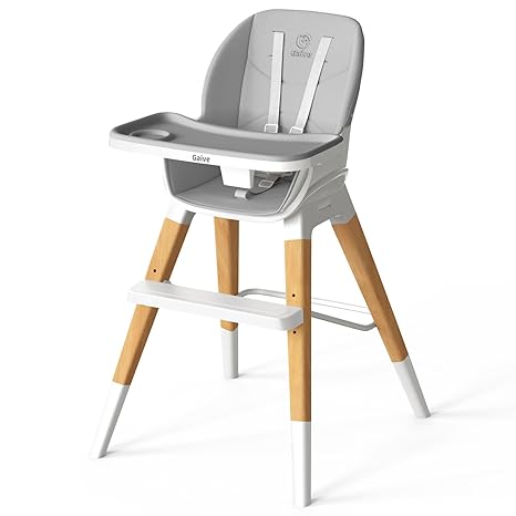 Convertible Wooden Baby High Chair with Tray, Adjustable High Chair for Babies