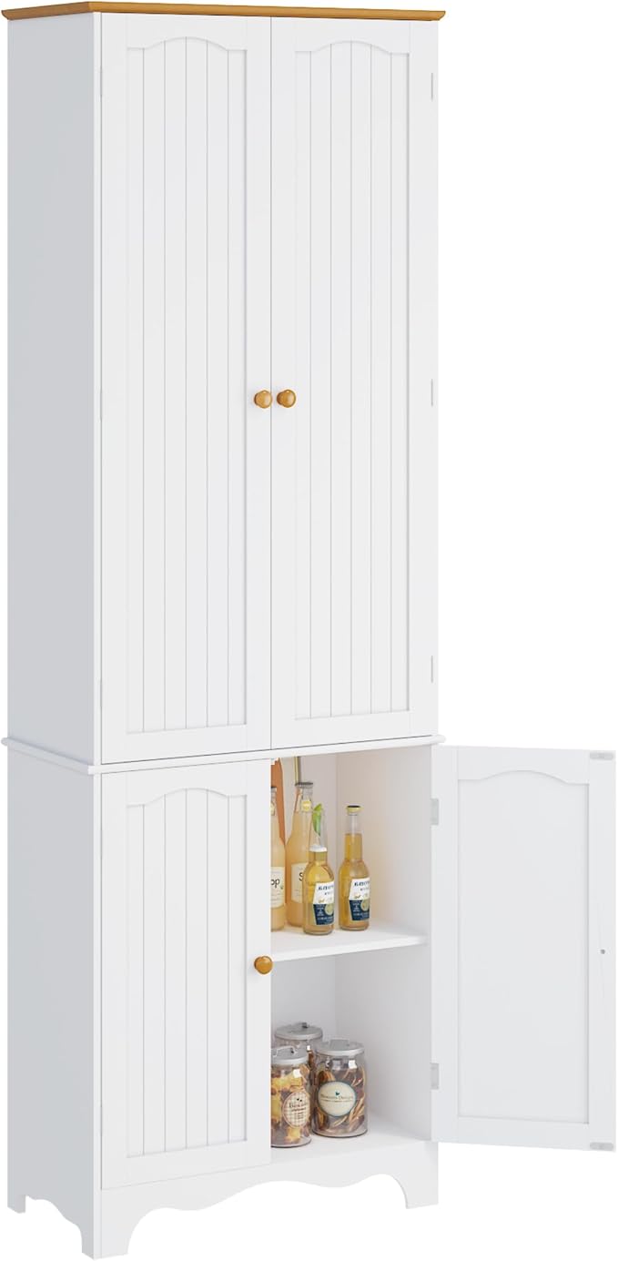 Tall Bathroom Storage Cabinet, 64" Slim Kitchen Pantry with Door Storage, Narrow Wood