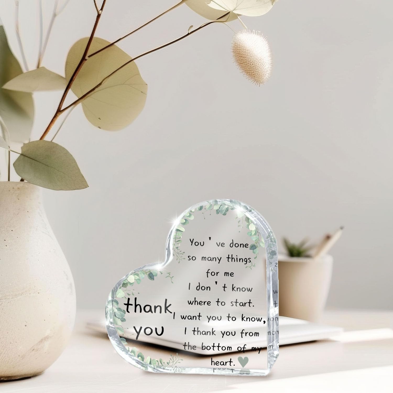 Eucalyptus Heart Shaped Acrylic Keepsake - Multi-Recipient Thank You Gift