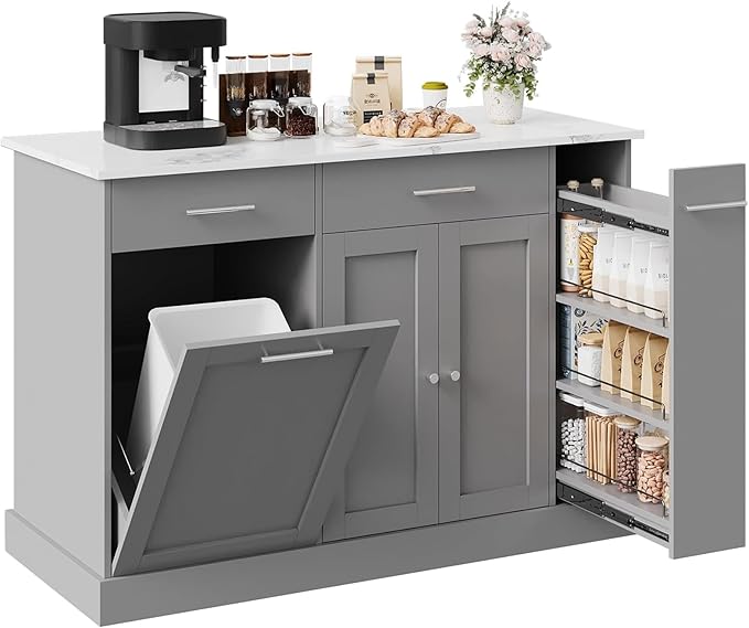 Rolling Kitchen Island Cart with Pull Out Spice Rack