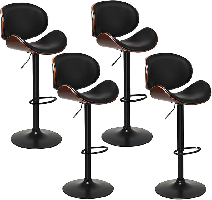 Bar Stools Set of 2, Adjustable Swivel Bentwood Barstools with Back
