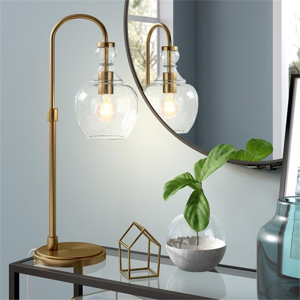 Arc Table Lamp with Glass Shade in Brushed Brass/Seeded, Lamp, Desk Lamp