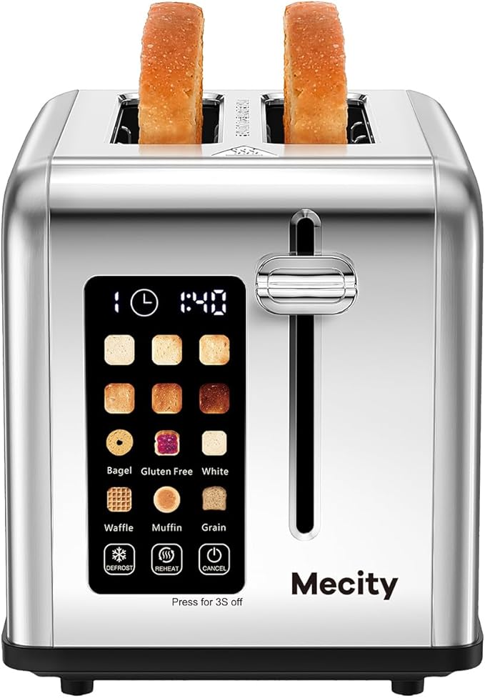 2 Slice Touch Screen Toaster, 1.5" Wide Slot, Stainless Steel Smart Toaster for Bagels