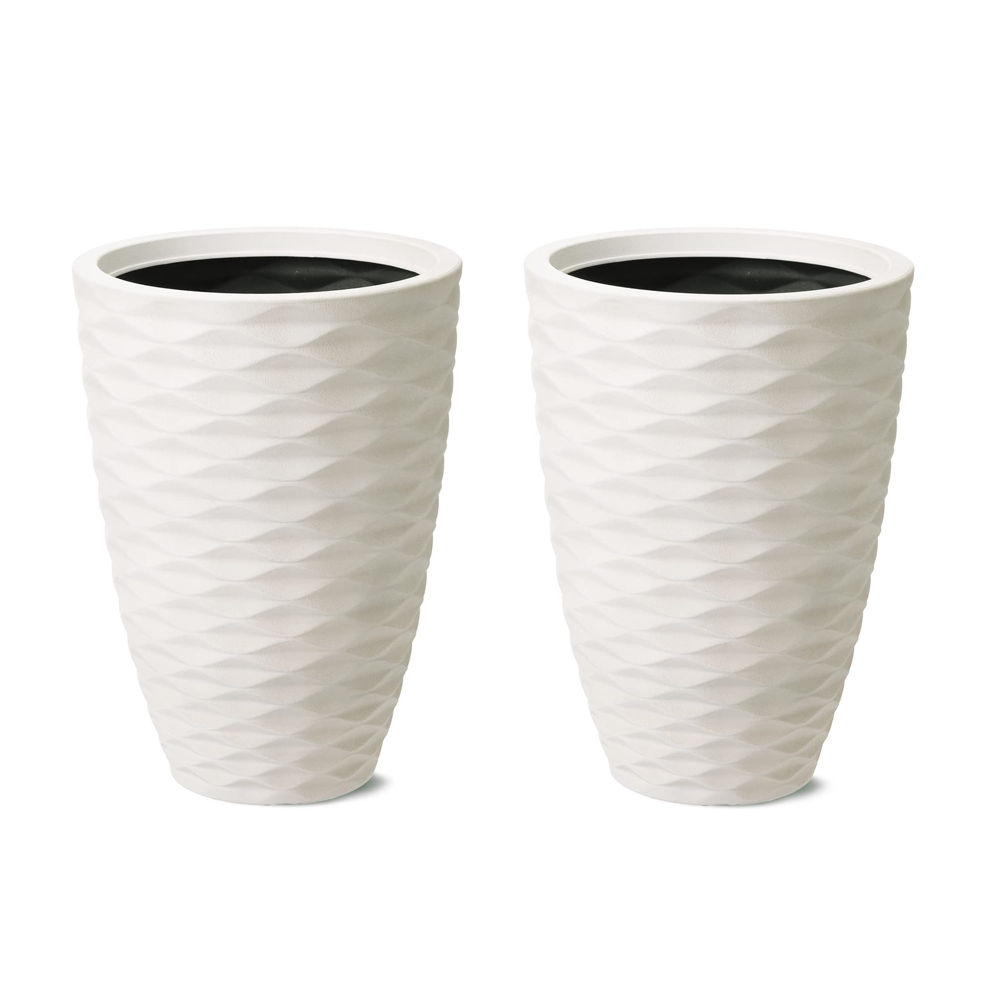 Set of 2 Outdoor Planter Polyresin Modern Decor Large Tall Gardening Containers Flower