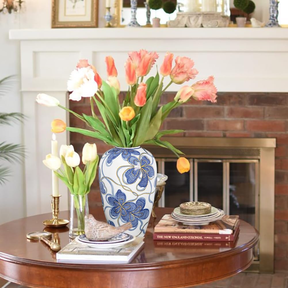 Blue and White Ceramic Vase for Home Decor – Hand-Painted Porcelain Flower Vase