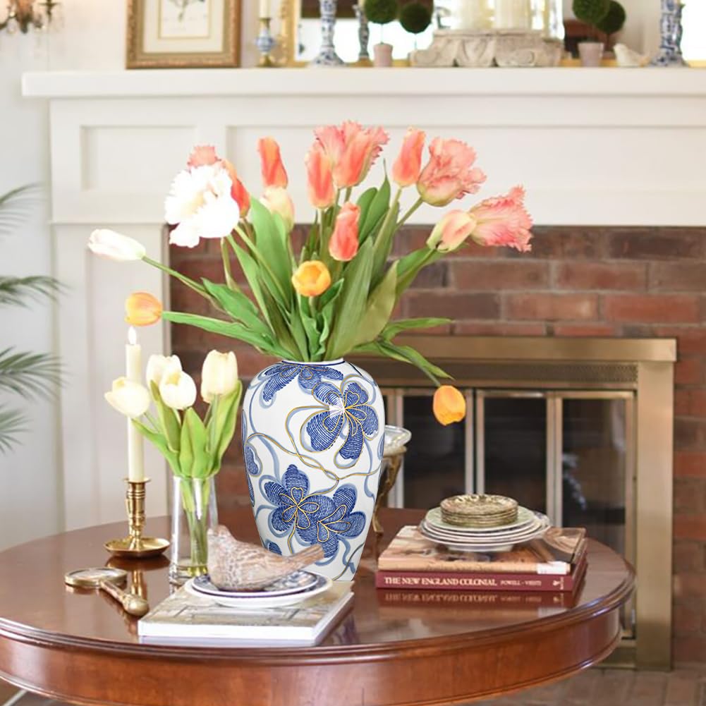 Blue and White Ceramic Vase for Home Decor – Hand-Painted Porcelain Flower Vase