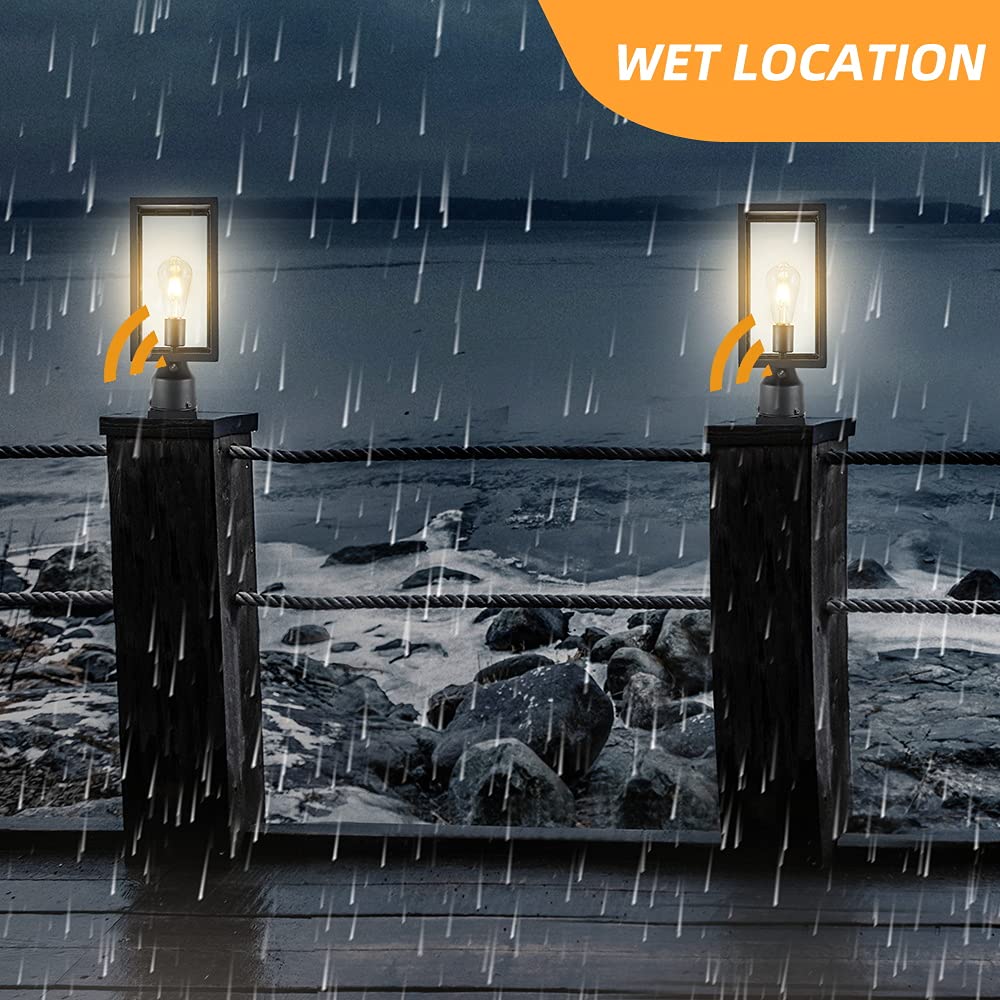 Windben Large 15 inch Dusk to Dawn Outdoor Post Light,Waterproof Cast Aluminium Lamp Post Light Fixture,Post Lantern with Pier Mount Base,Matte Black,Suitable for Garden,Yard,Driveway,etc