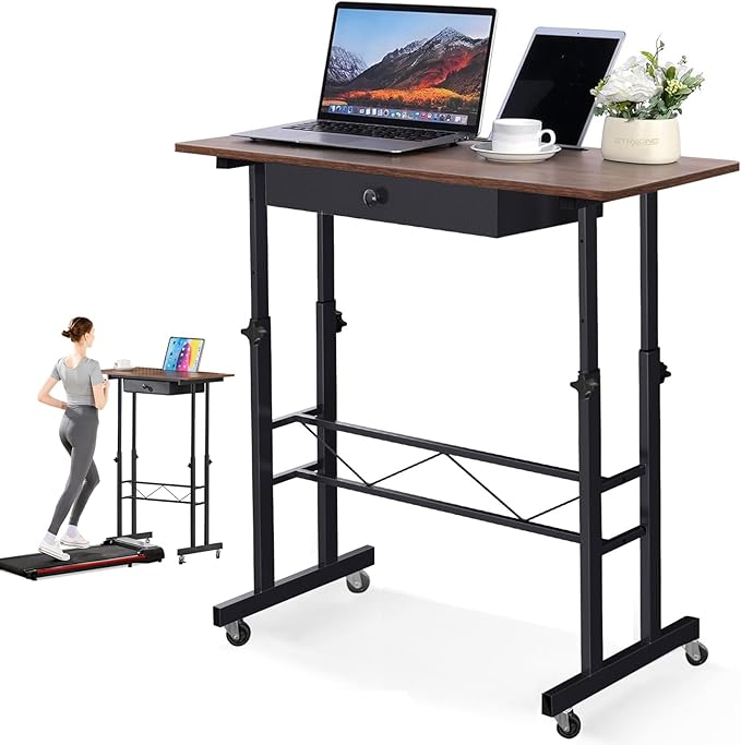 Small Mobile Standing Desk, 32In Wide Adjustable Height Stand Up Desk for Home Office