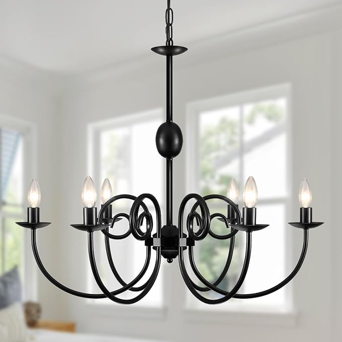 8-Light Wagon Wheel Chandelier, Black Farmhouse Chandelier for Dining Room