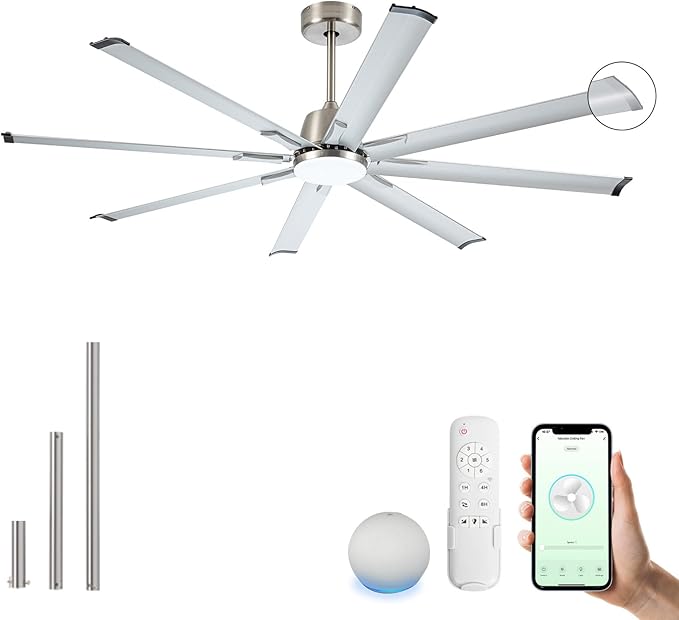 84" industrial Ceiling Fans with Light,Large Ceiling Fan with Modern 8 Aluminum Blades