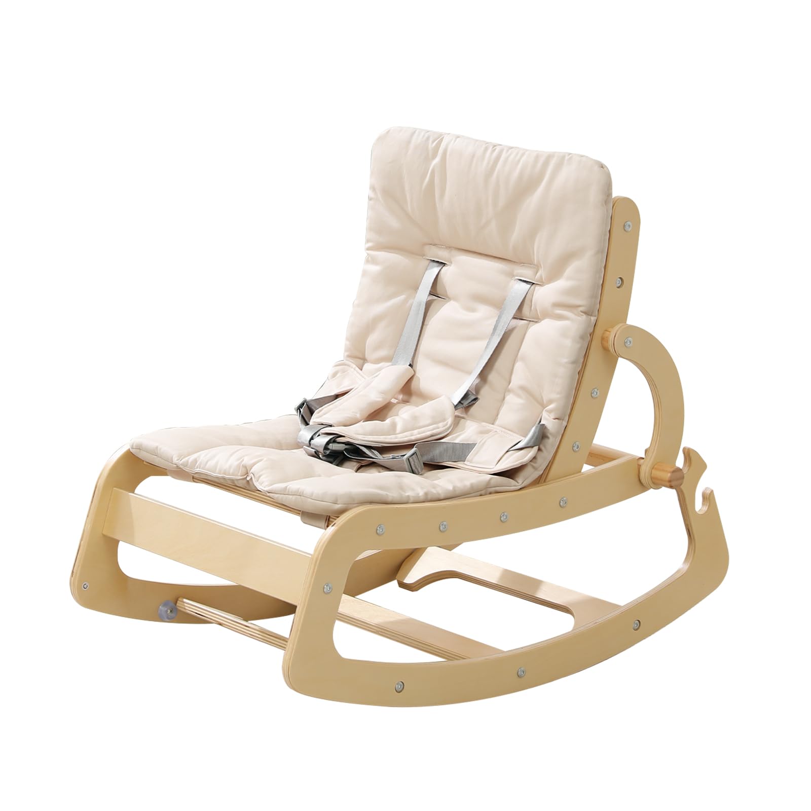 3-in-1 Baby Bouncer Adjustable Wooden Rocker Chair, Ergonomic Design Baby Lounger