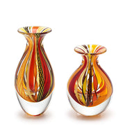 Glass Vases Boho with Red/Yellow Canes Hand Blown Murano-Style Art Glass