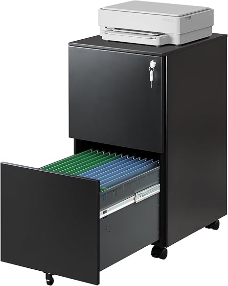 Rolling File Cabinet with Lock, Metal Filing Cabinet for Home Office,