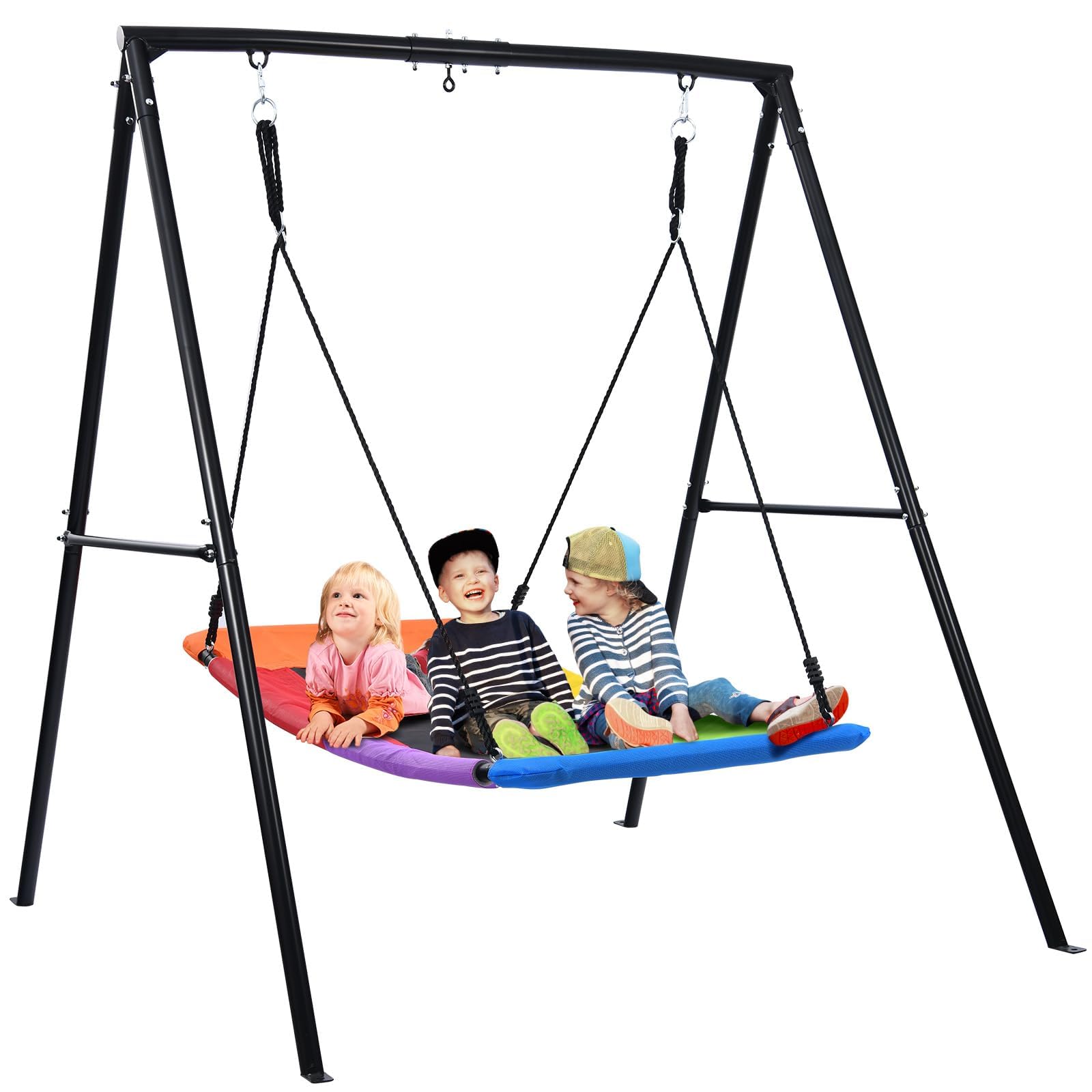 Swing Sets for Backyard, 440lbs Heavy Duty A-Frame Metal Stand with 60" Large Platform