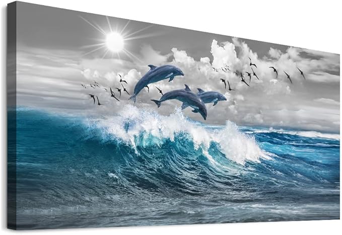 Framed Wall Art For Living Room Large Canvas Wall Decor For Office Blue Beach Painting