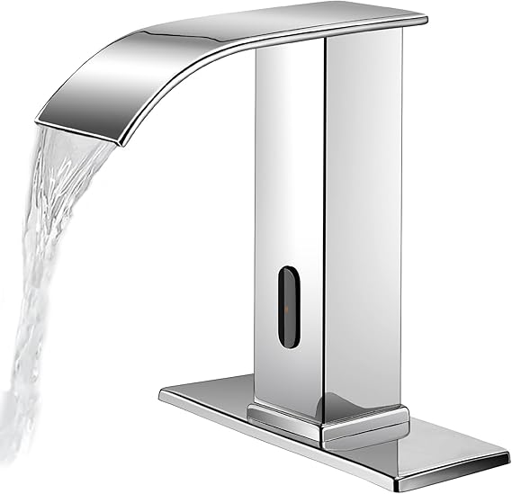 Touchless Sensor Bathroom Sink Faucet for 1 Hole, Waterfall Automatic Hands-Free