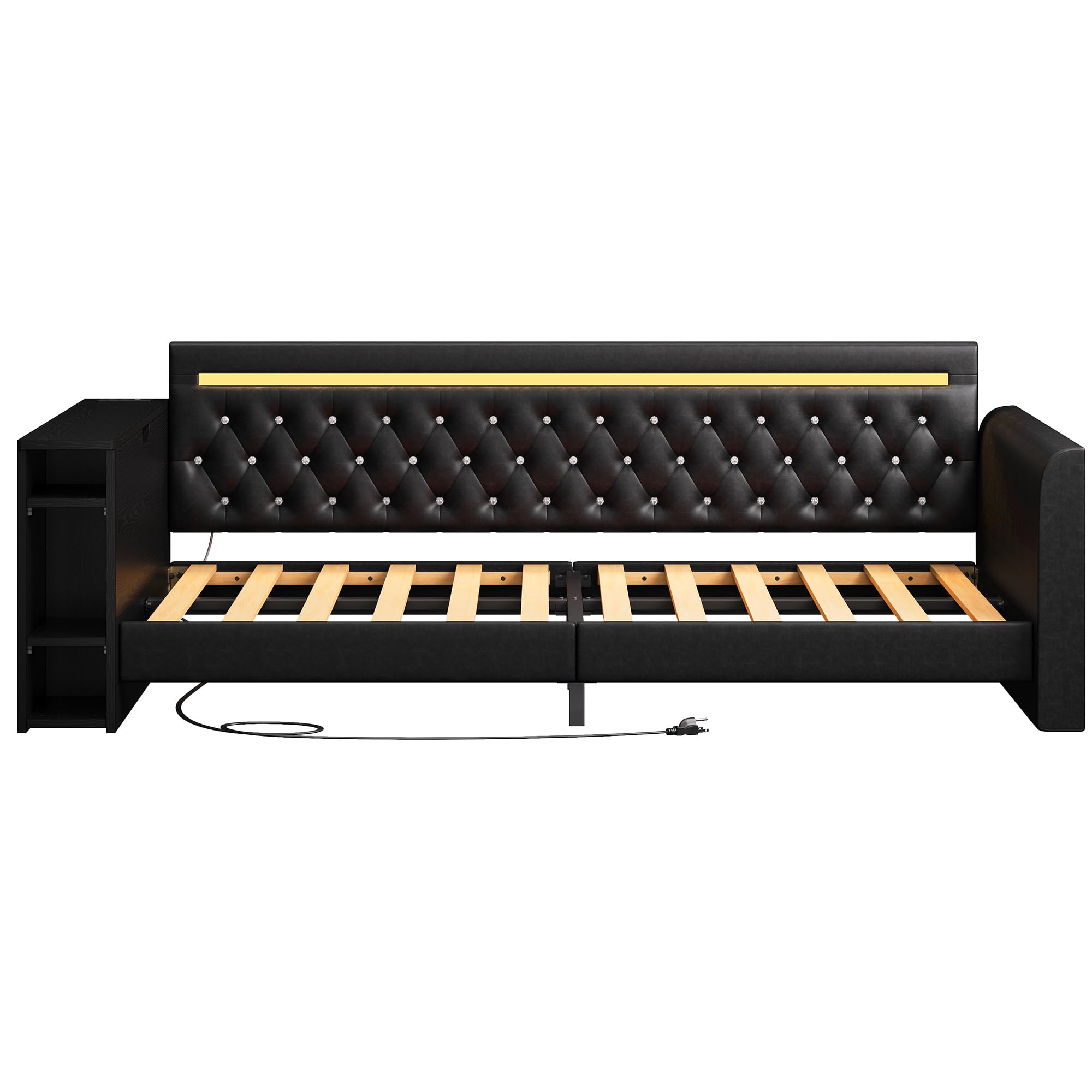 Daybed with Storage, Twin Day Bed Frame with Charging Station & LED, Sofa Bed