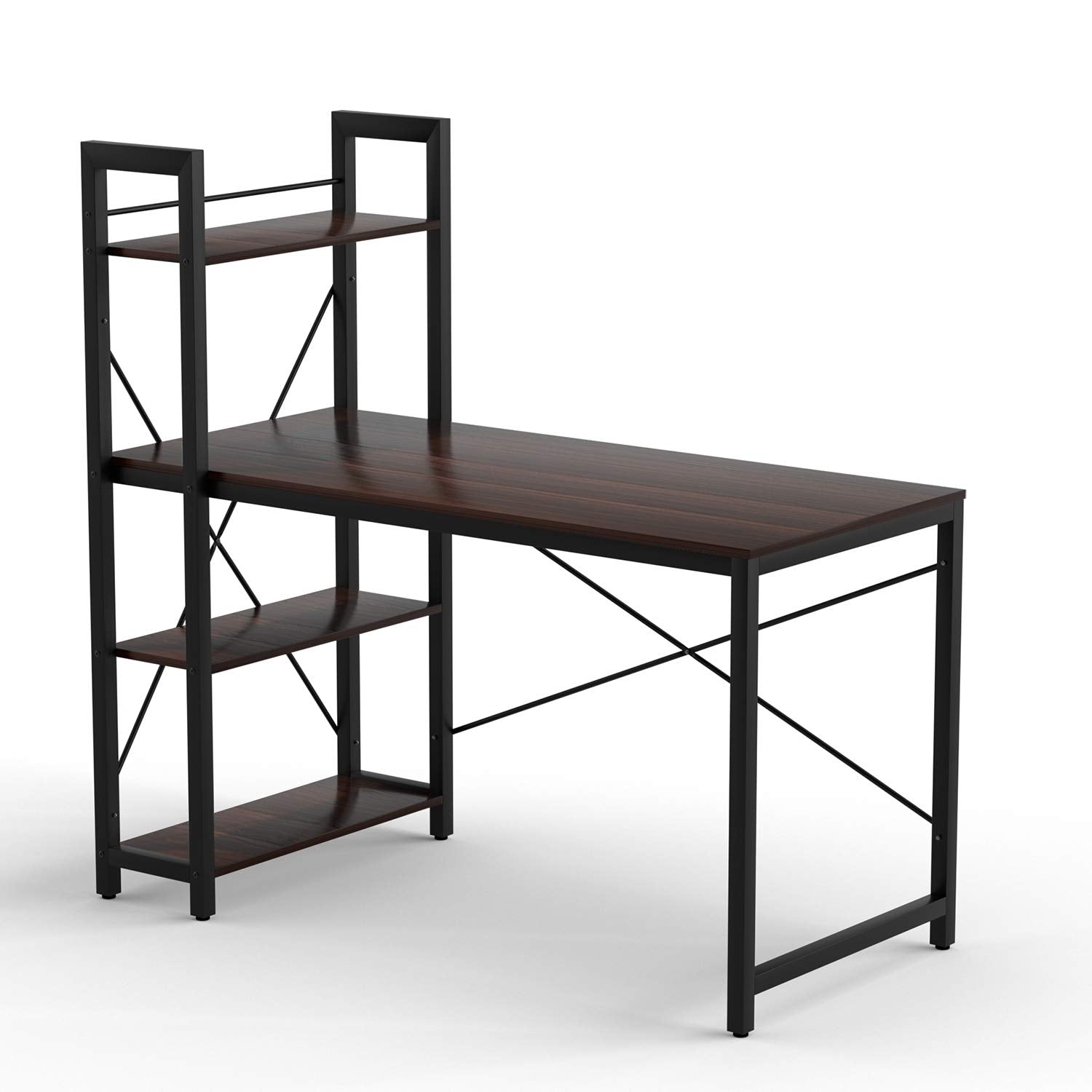 Computer Desk with Shelves, Modern Office Desk with 4-Tier Shelf
