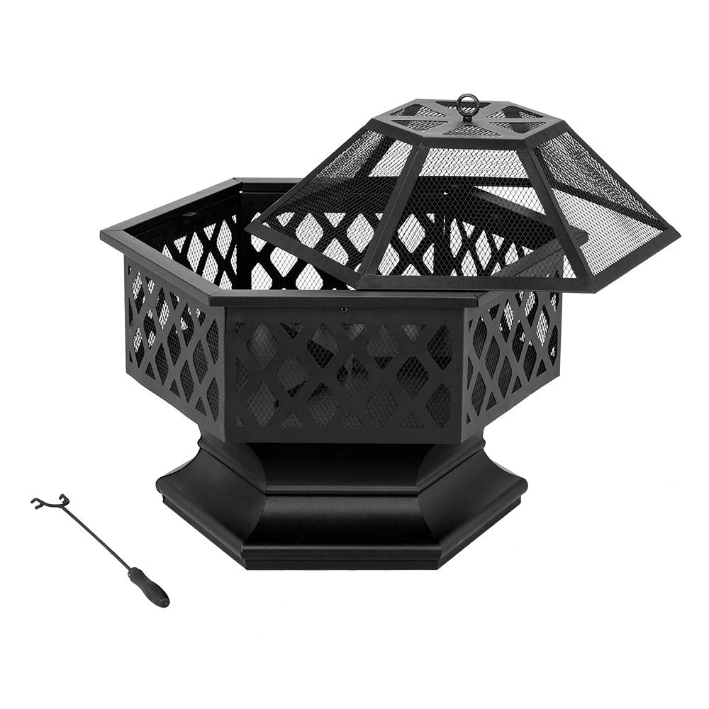 Pits 27in Hexagonal Metal Fire Bowl Outdoor Firepit Backyard Patio Wood