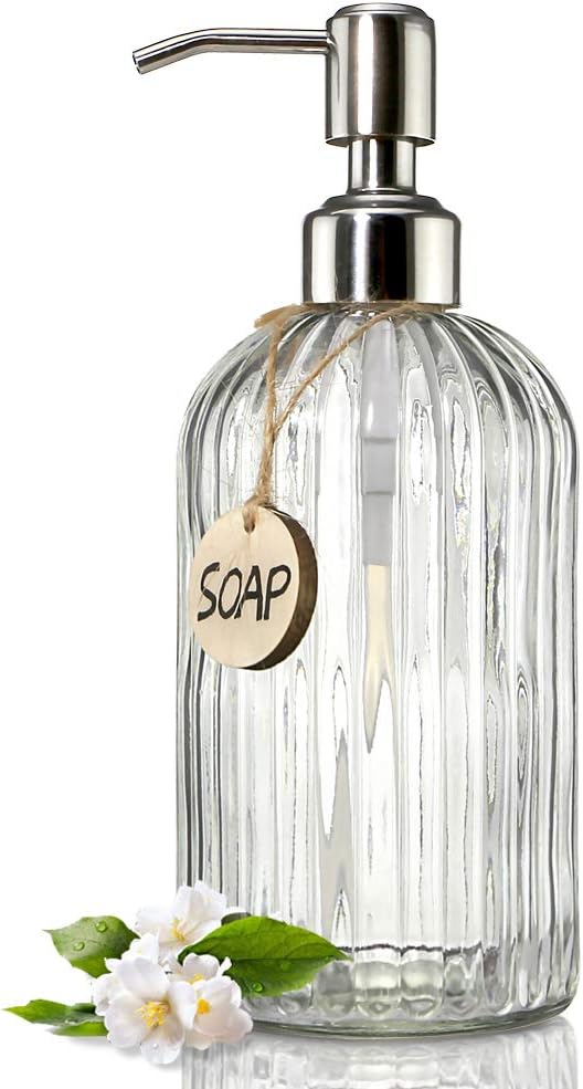 18Oz Simple Glass Soap Dispenser with Black Rust Proof Pump,Refillable Kitchen Soap