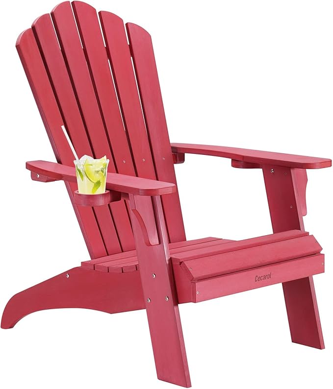 Oversized Adirondack Chair Plastic, Outdoor Fire Pit Chair with Cup Holder