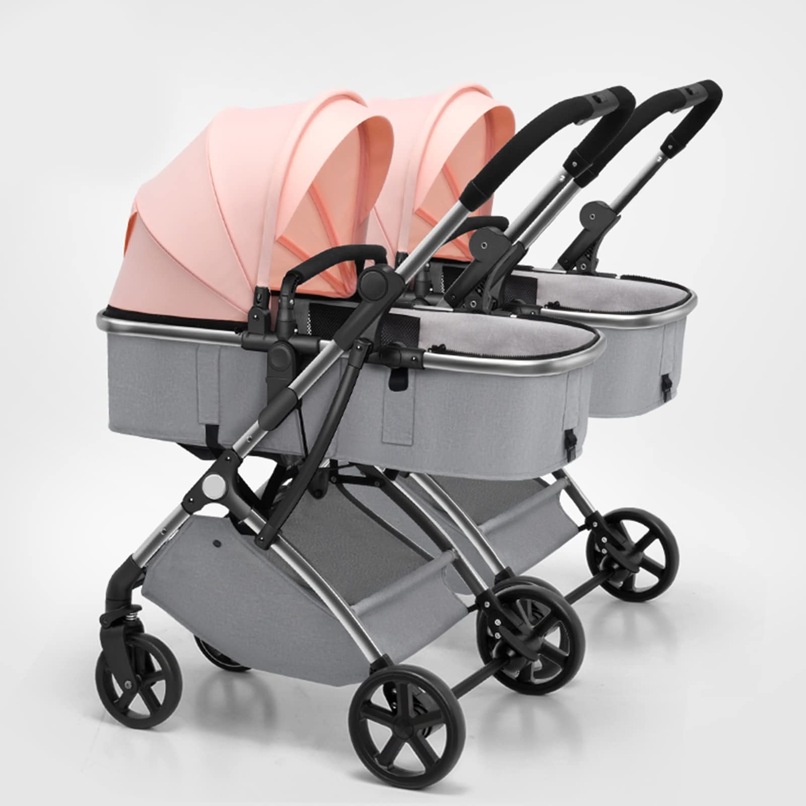 Foldable Double Strollers Reversible Bassinet Twins Pram,Lightweight Buggy