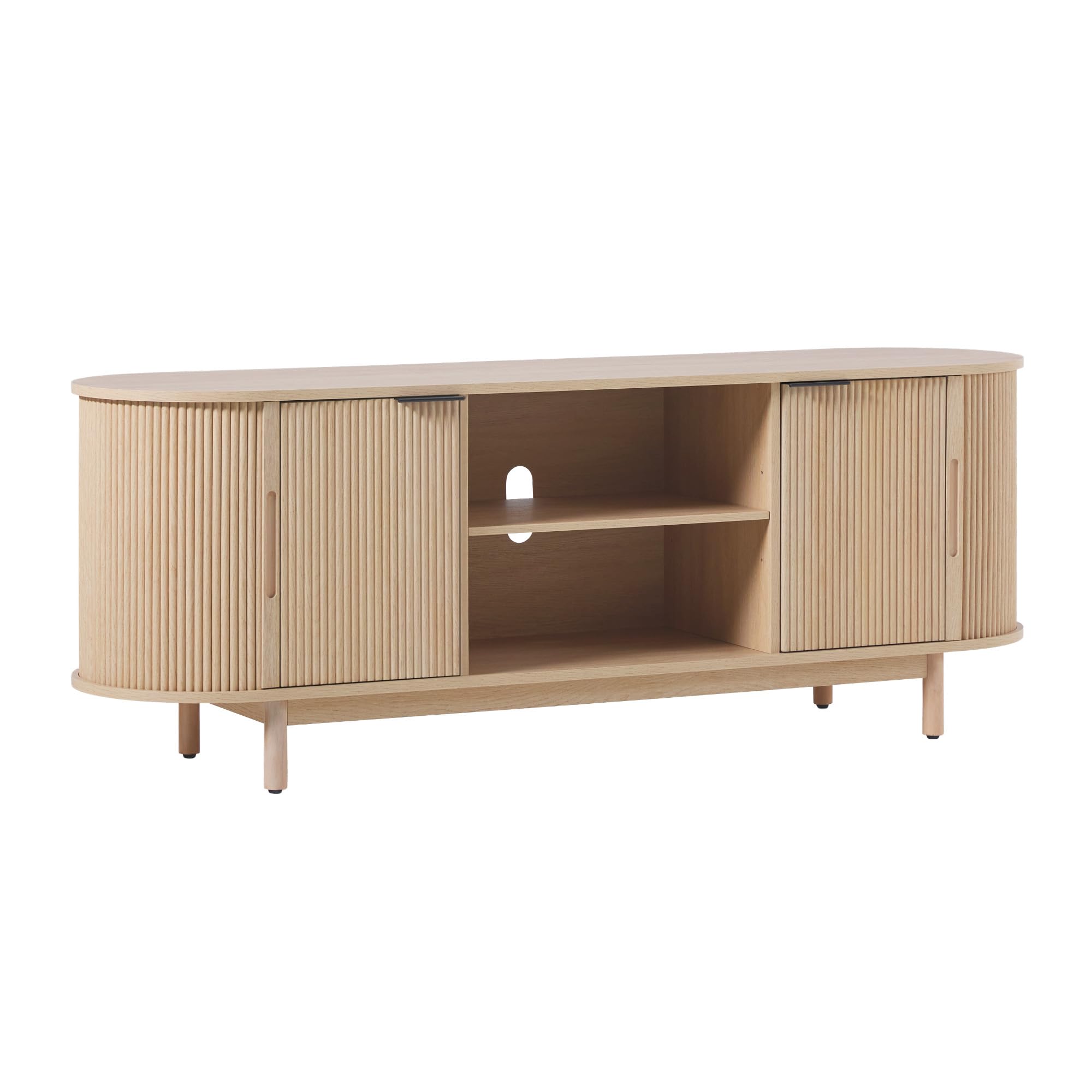 Modern Curved Reeded TV Stand for TVs up to 65 Inches, Credenza with Sliding