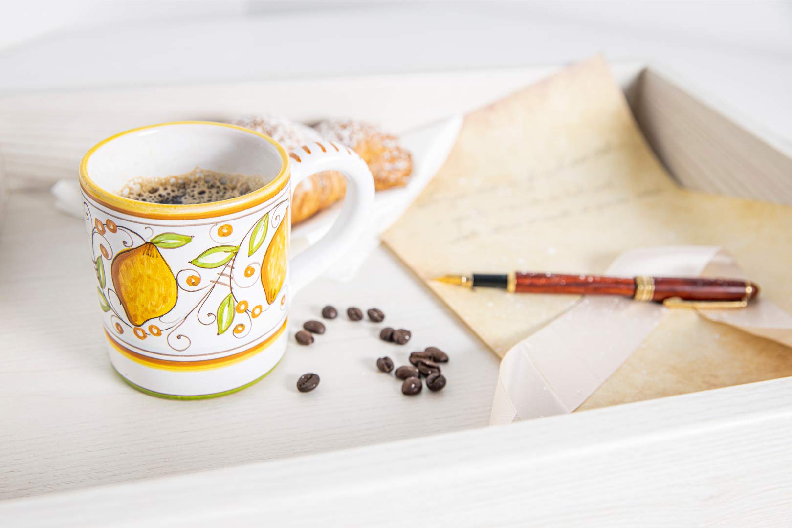 Fima Hand Painted Italian Ceramic Coffee Mugs - Lemons, Deruta