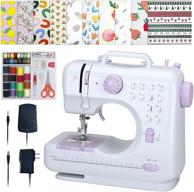 Sewing Machine for Beginners with 20 Pcs Fabric and 32 Pcs Sewing Threads Kit