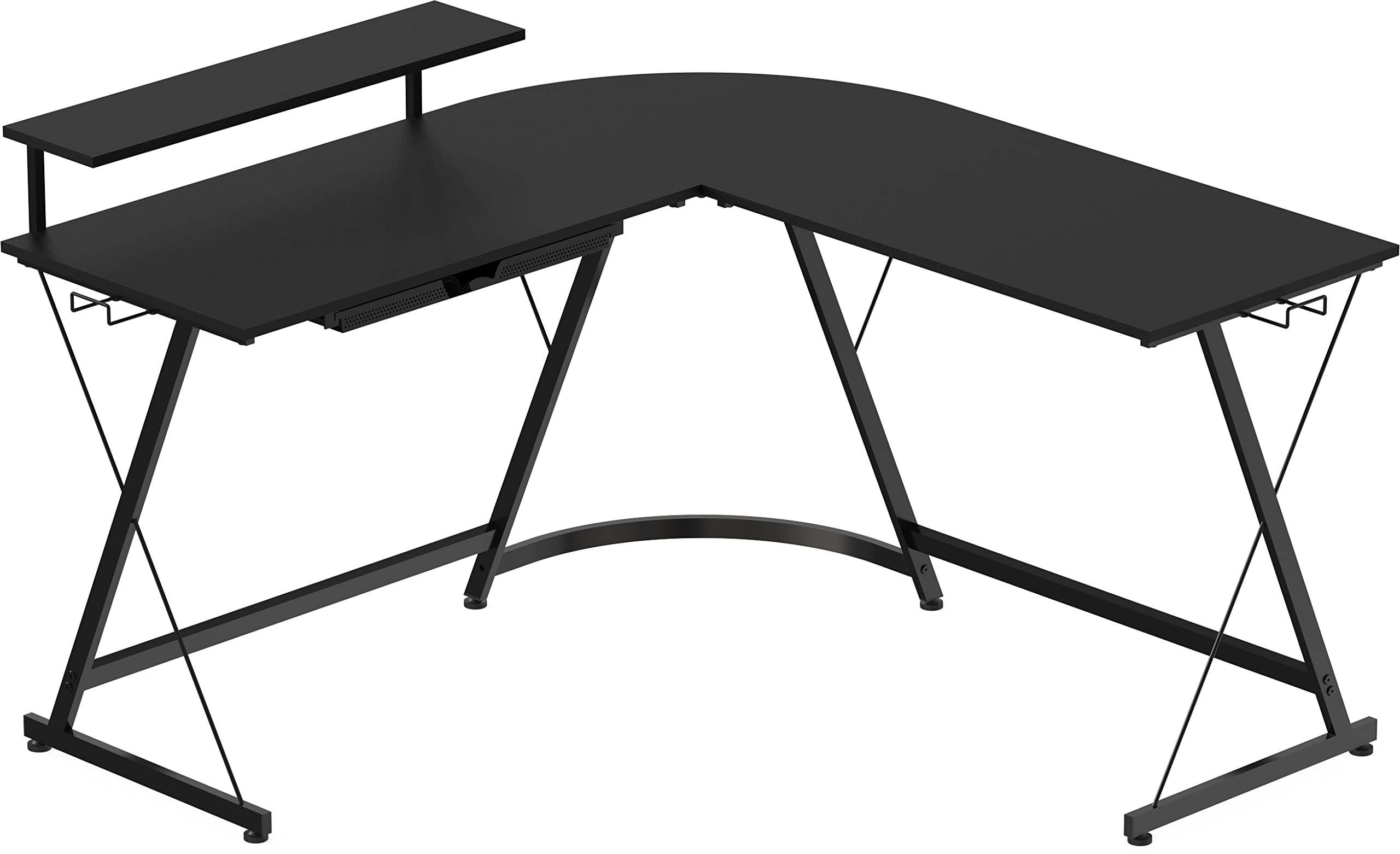 51 x 51 Inches Vista L-Shaped Desk with Monitor Stand and Drawer, Black