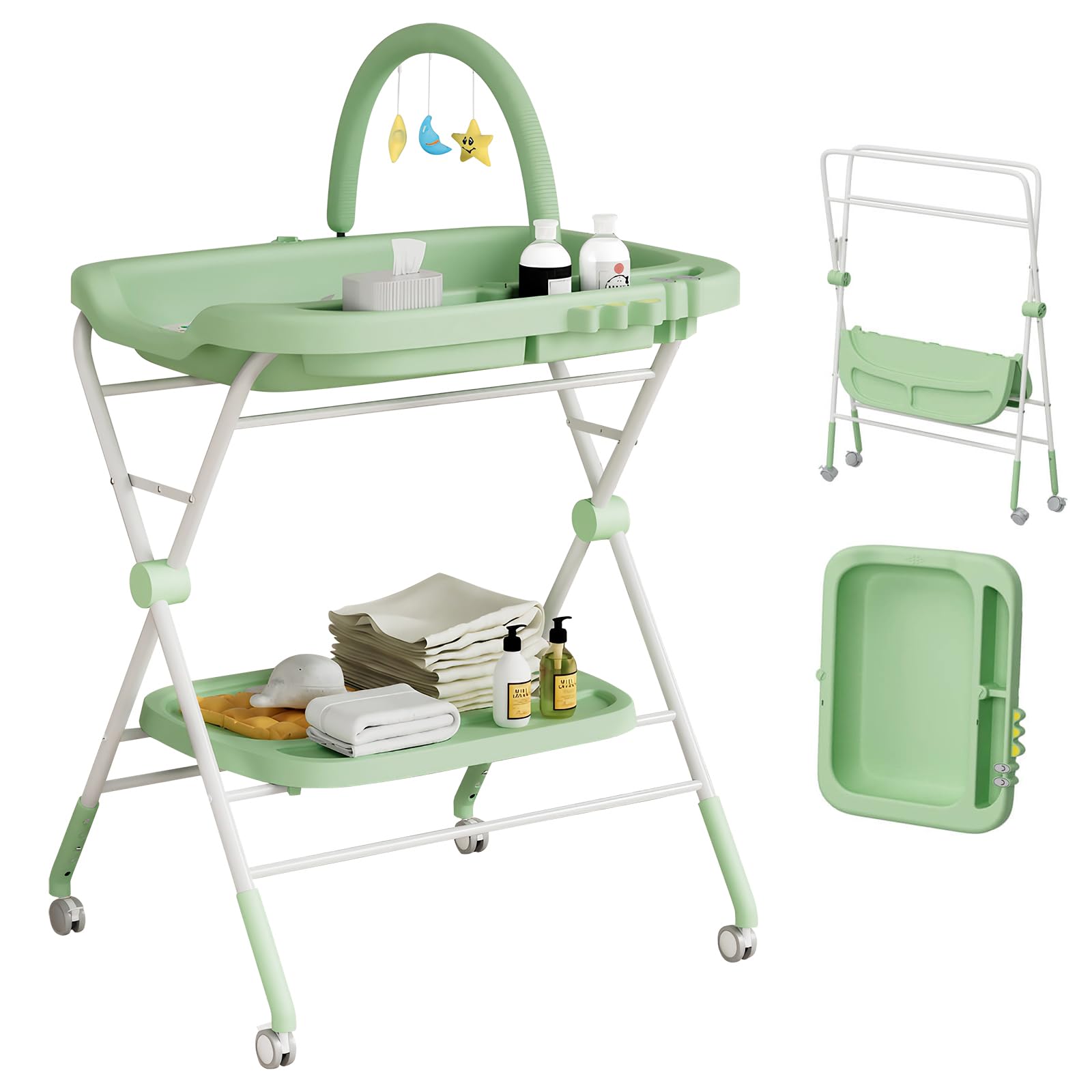Baby Portable Diaper Changing Table, Folding Diaper Changing Station with Wheels