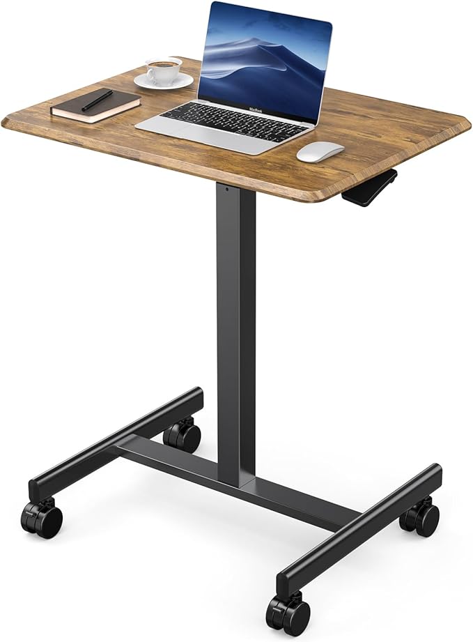 Small Standing Desk Mobile Portable Rolling Laptop PC Table on Wheels Adjustable Height