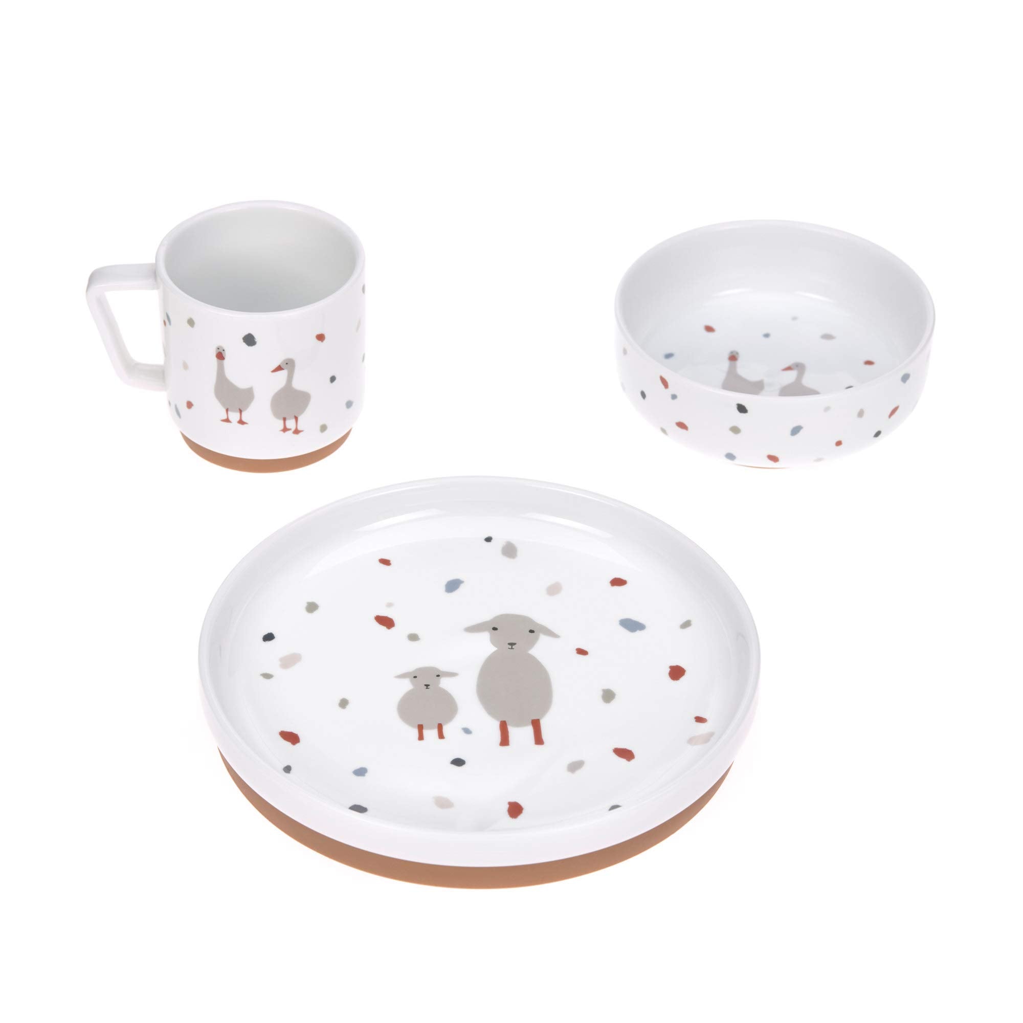 Kindergeschirr-Set Teller Schüssel TassePorzellan rutschfest/Dish Set Porcelain/Silicone